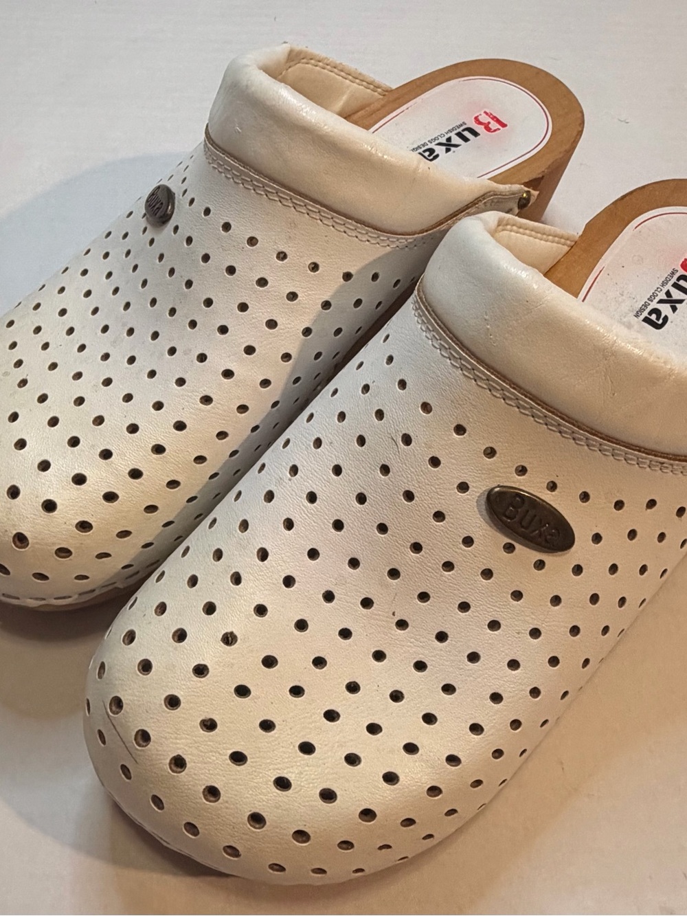 Buxa Wooden leather clogs White US Shoe Size (Women's) 8/38 Comfort Medical